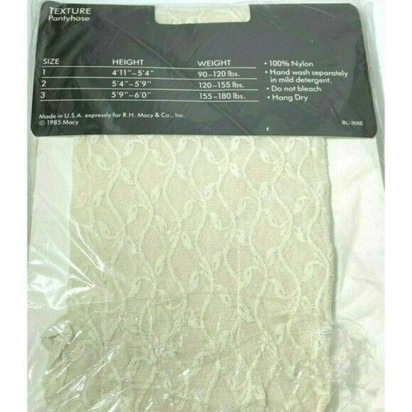 WOMENS Morgan Taylor Macy Pantyhose Texture Vinelace Sandalfoot Ivory Size 2 USA - Picture 4 of 4